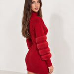 Red Jumper Dress Bubble Sleeve Mock Neck