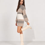 Neutral Stripe Jumper Dress Colour Block Mock Neck