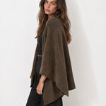 Brown Cape Coat Knitted Open Front