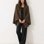 Brown Cape Coat Knitted Open Front