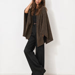 Brown Cape Coat Knitted Open Front