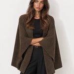 Brown Cape Coat Knitted Open Front