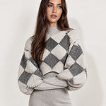 Grey Knit Dress Set Argyle Shrug Midi