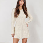 Beige Knit Mini Dress Long Sleeve Flared