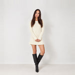 Beige Knit Mini Dress Long Sleeve Flared