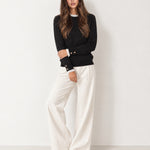 Black Lace Trim Jumper Crew Neck Buttoned Cuffs