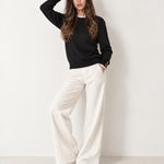 Black Lace Trim Jumper Crew Neck Buttoned Cuffs
