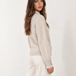 Cream Lace Trim Jumper Crew Neck Buttoned Cuffs