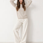 Cream Lace Trim Jumper Crew Neck Buttoned Cuffs