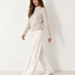 Cream Lace Trim Jumper Crew Neck Buttoned Cuffs