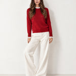 Red Lace Trim Jumper Crew Neck Buttoned Cuffs