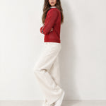 Red Lace Trim Jumper Crew Neck Buttoned Cuffs