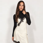 Cream Slip Dress Lace Trim Asymmetric Hem