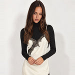 Cream Slip Dress Lace Trim Asymmetric Hem