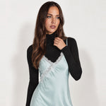 Light Blue Slip Dress Lace Trim Asymmetric Hem