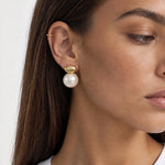 Large Faux Pearl Earrings Gold Tone Studs