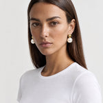 Large Faux Pearl Earrings Gold Tone Studs