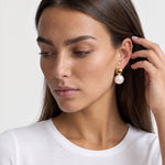 Large Faux Pearl Earrings Gold Tone Studs