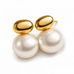 Large Faux Pearl Earrings Gold Tone Studs