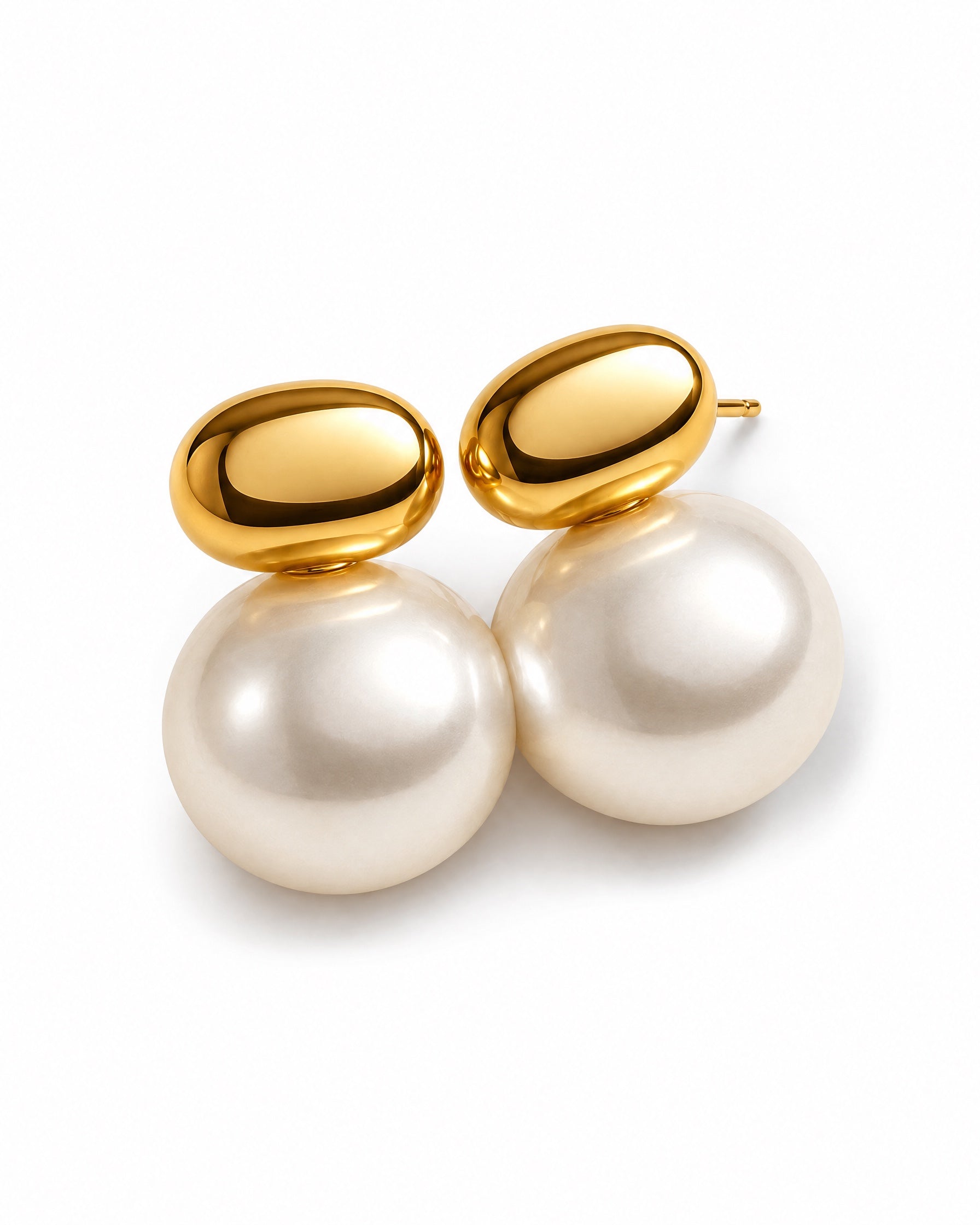 Large Faux Pearl Earrings Gold Tone Studs