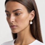 Large Faux Pearl Earrings Gold Tone Studs