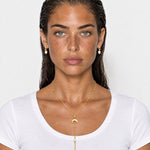 Lariat Necklace Gold Tone Crescent Drop Chain - Gold