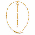 Lariat Necklace Gold Tone Crescent Drop Chain