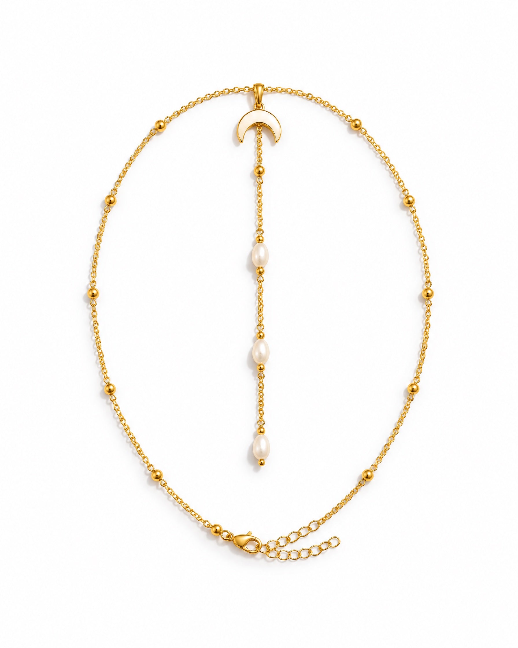 Lariat Necklace Gold Tone Crescent Drop Chain