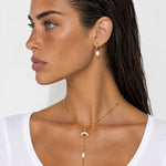 Lariat Necklace Gold Tone Crescent Drop Chain