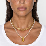 Layered Necklace Gold Tone Chain and Beads