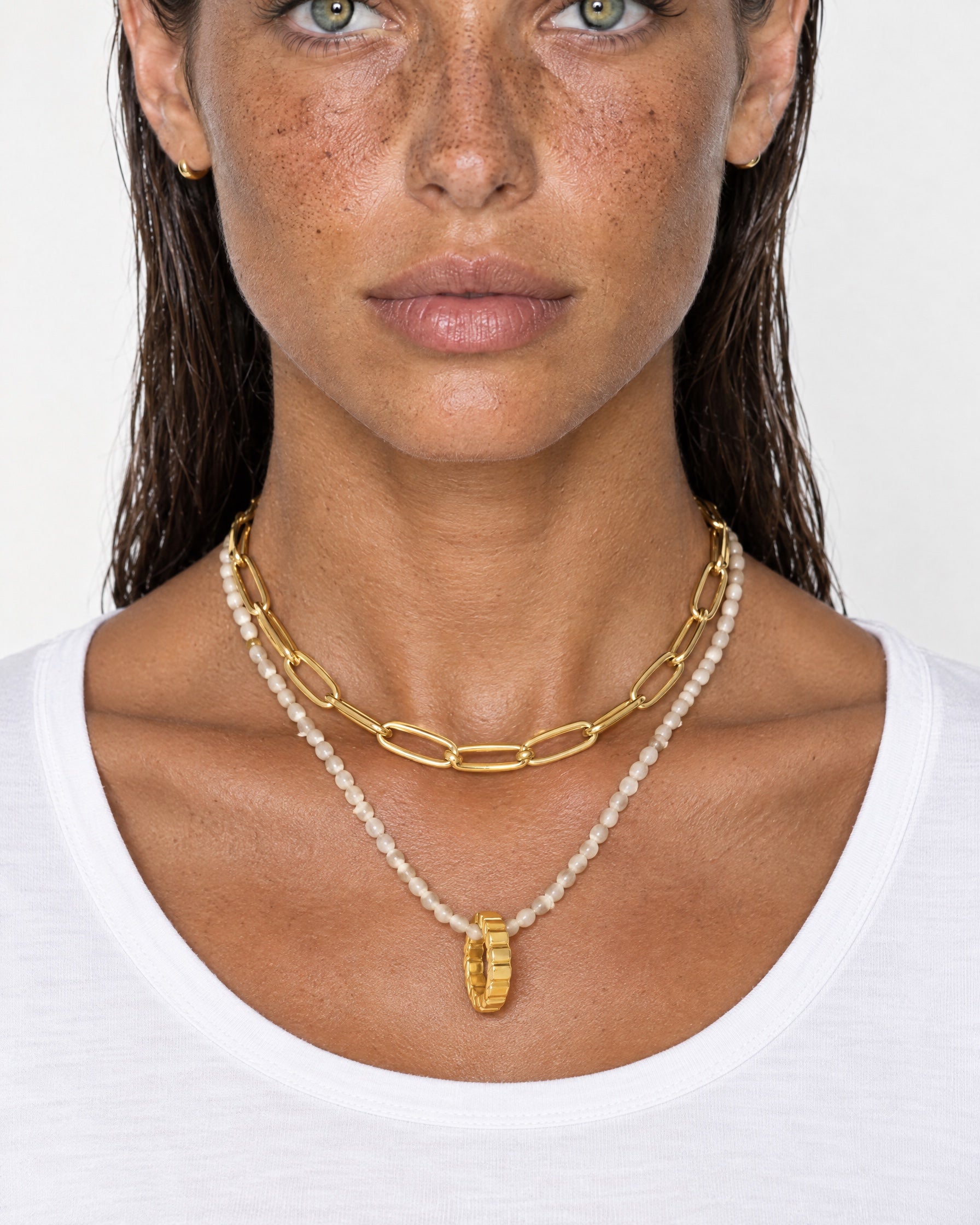 Layered Necklace Gold Tone Chain and Beads