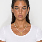 Layered Necklace Gold Tone Chain and Beads - Gold