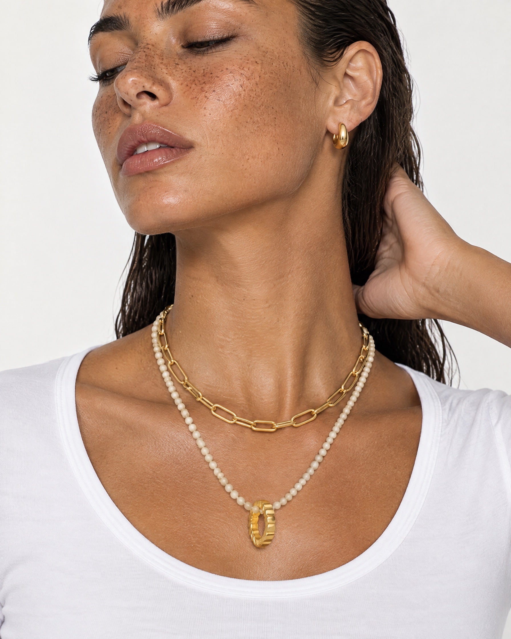 Layered Necklace Gold Tone Chain and Beads