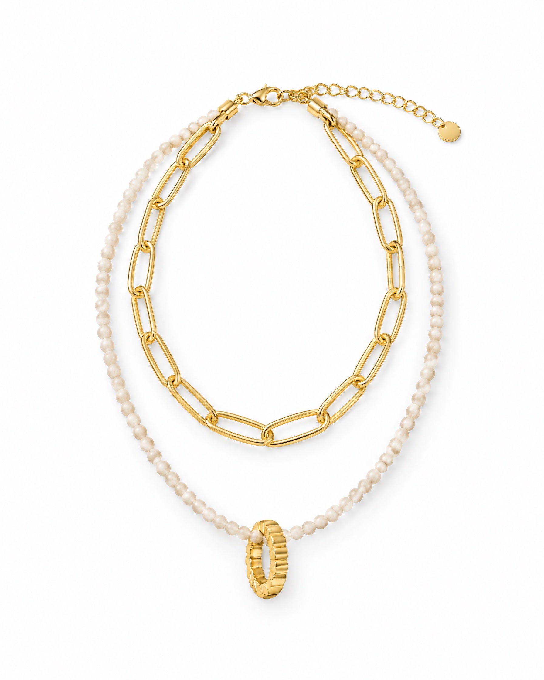 Layered Necklace Gold Tone Chain and Beads