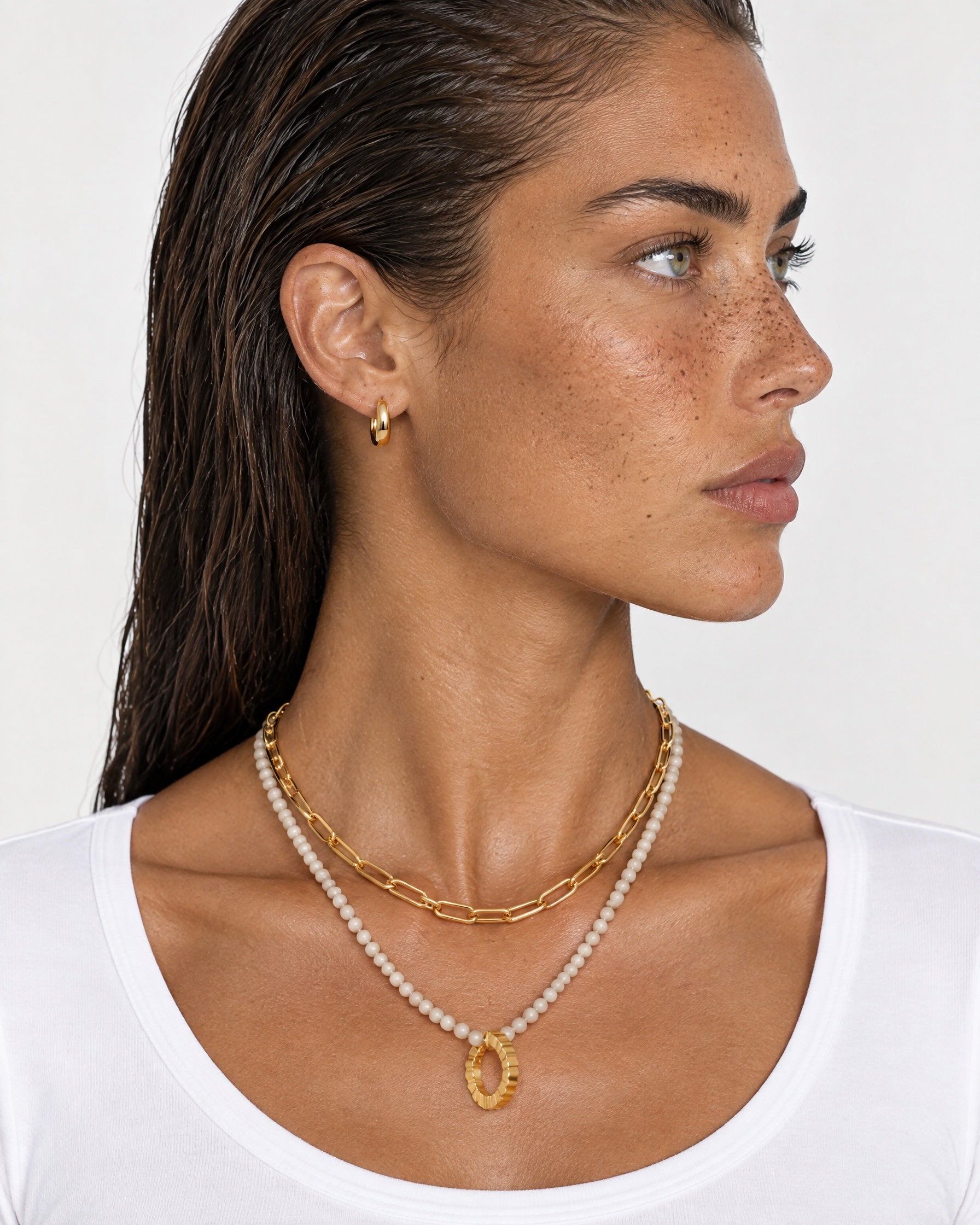 Layered Necklace Gold Tone Chain and Beads