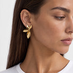 Leaf Stud Earrings Gold Tone Statement Studs - Gold