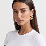 Leaf Stud Earrings Gold Tone Statement Studs - Gold