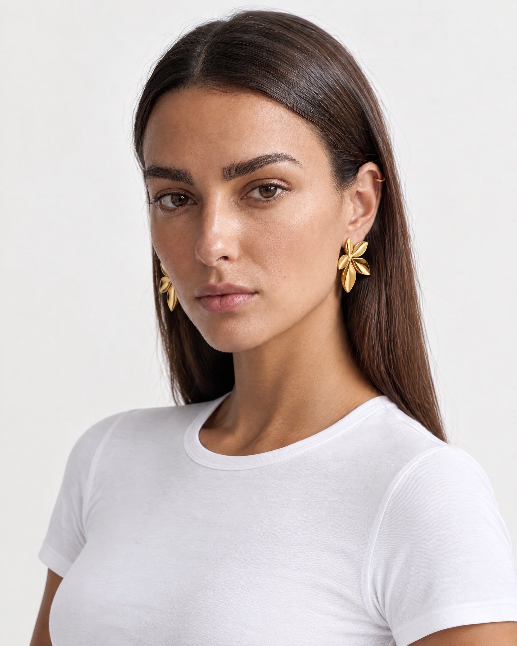 Leaf Stud Earrings Gold Tone Statement Studs - Gold