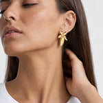 Leaf Stud Earrings Gold Tone Statement Studs