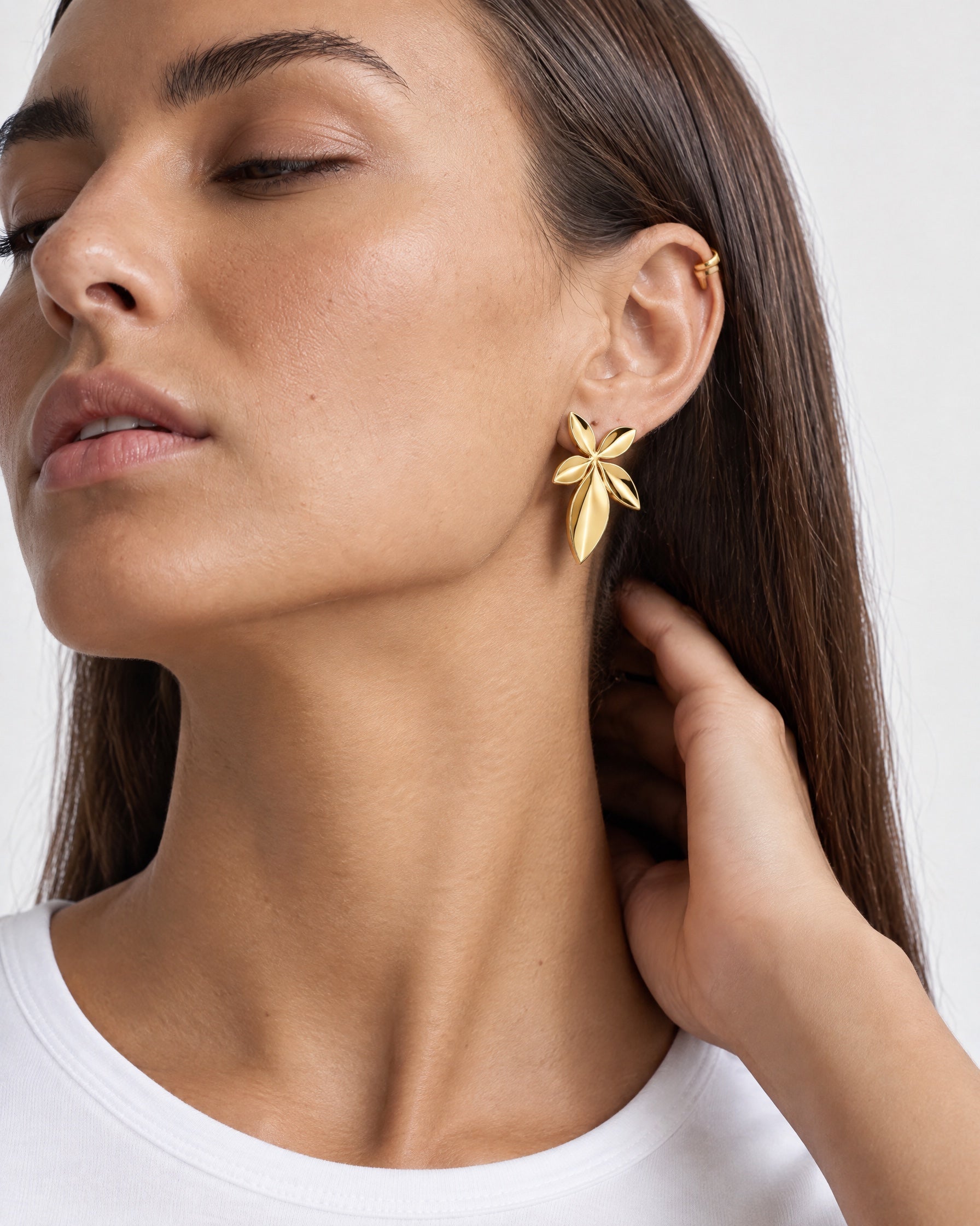 Leaf Stud Earrings Gold Tone Statement Studs