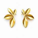 Leaf Stud Earrings Gold Tone Statement Studs - Gold