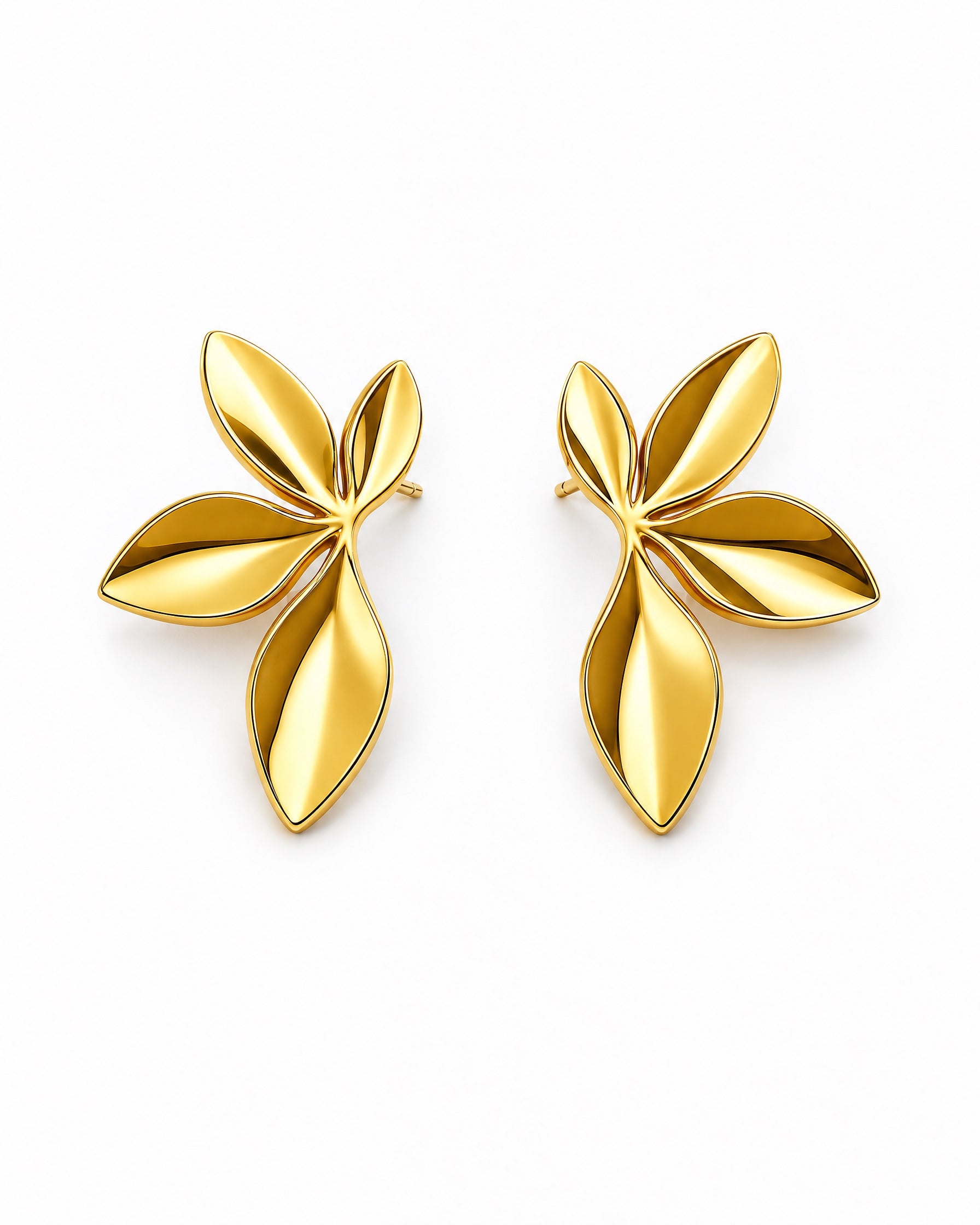 Leaf Stud Earrings Gold Tone Statement Studs - Gold