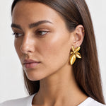 Leaf Stud Earrings Gold Tone Statement Studs - Gold
