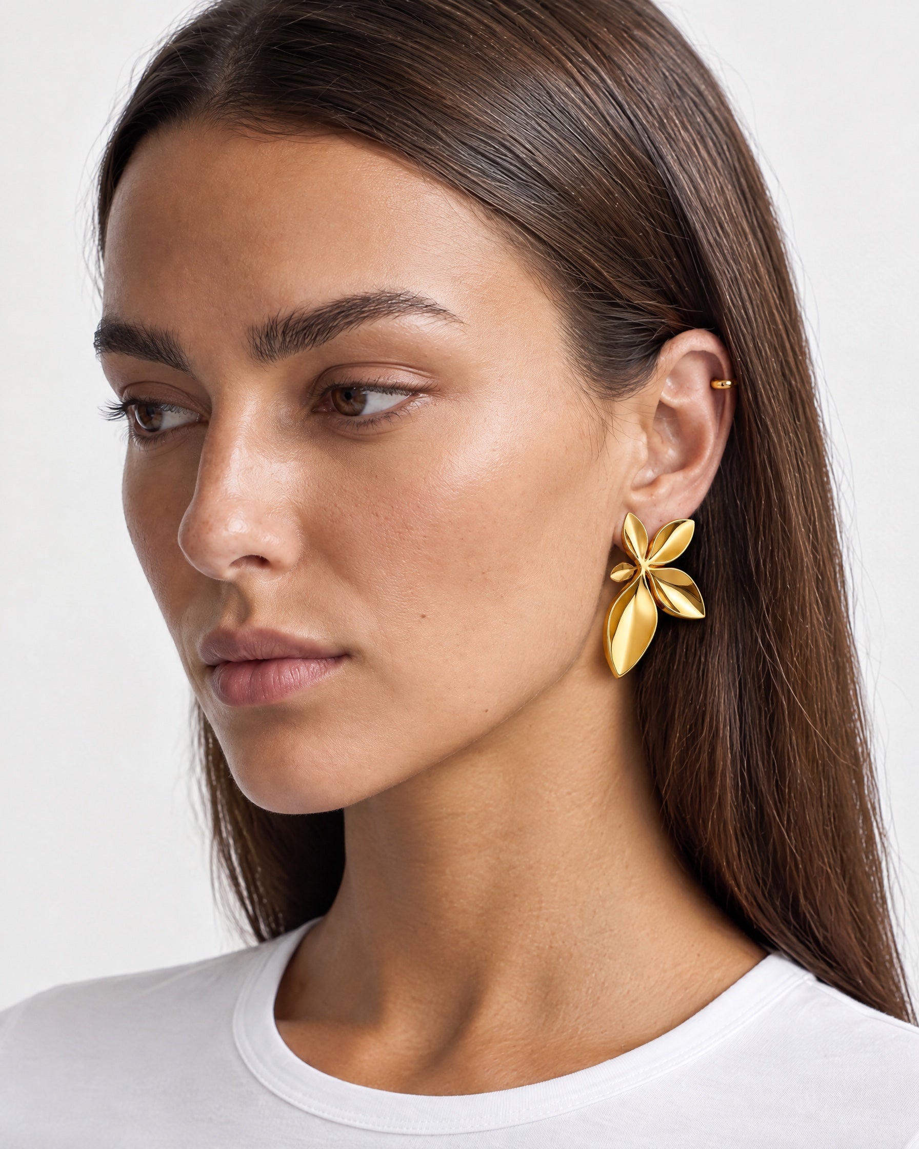 Leaf Stud Earrings Gold Tone Statement Studs - Gold