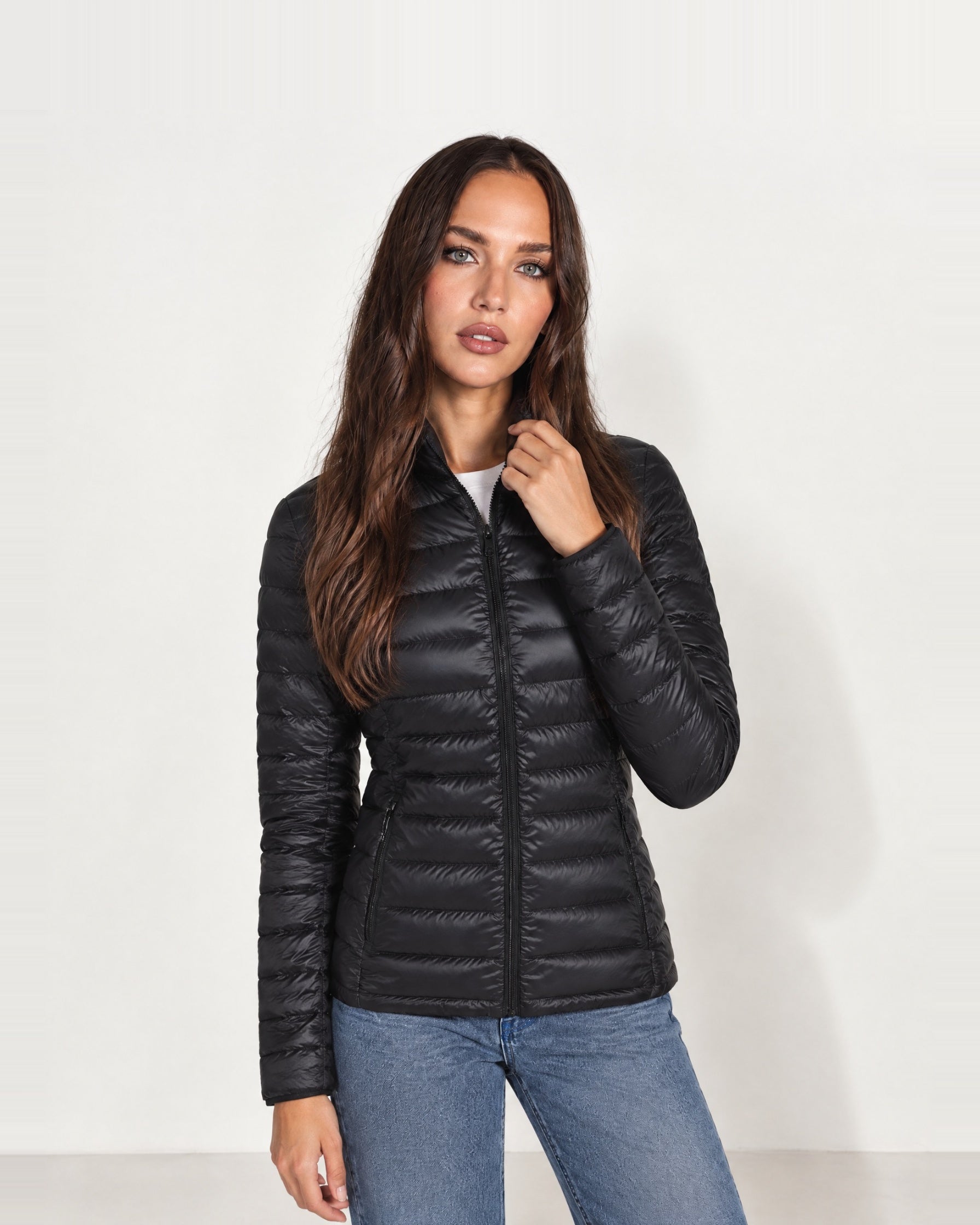Black Lightweight Puffer Jacket Stand Collar