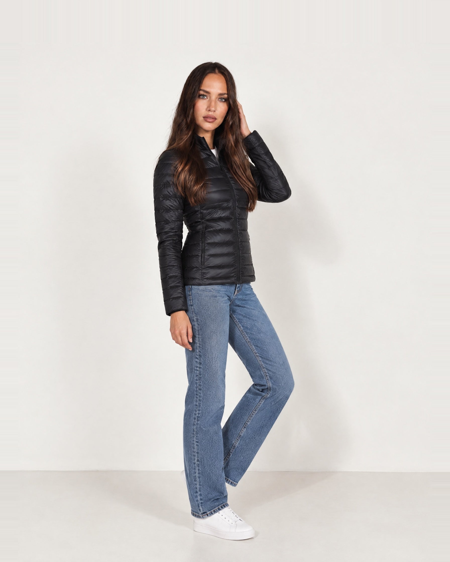 Black Lightweight Puffer Jacket Stand Collar