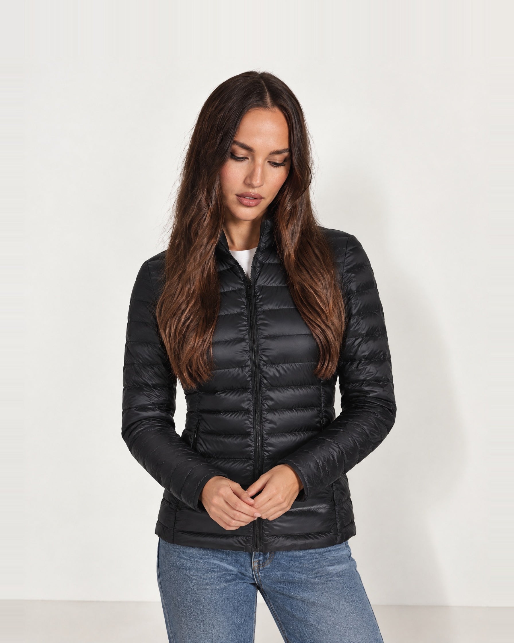 Black Lightweight Puffer Jacket Stand Collar