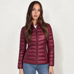 Burgundy Lightweight Puffer Jacket Stand Collar