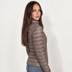 Khaki Lightweight Puffer Jacket Stand Collar