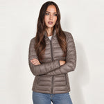 Khaki Lightweight Puffer Jacket Stand Collar
